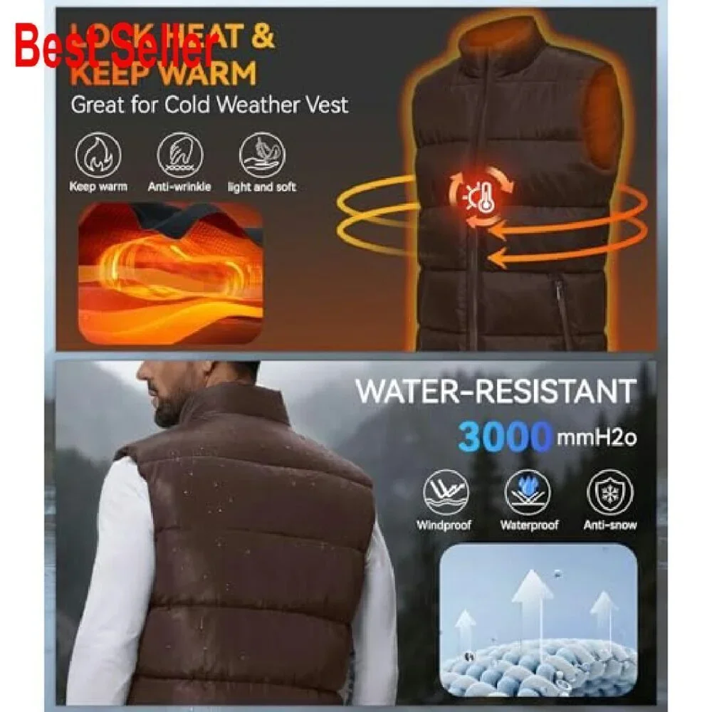 Men's Quilted Puffer Vest Lightweight Warm Outdoor Sleeveless Jacket Classic